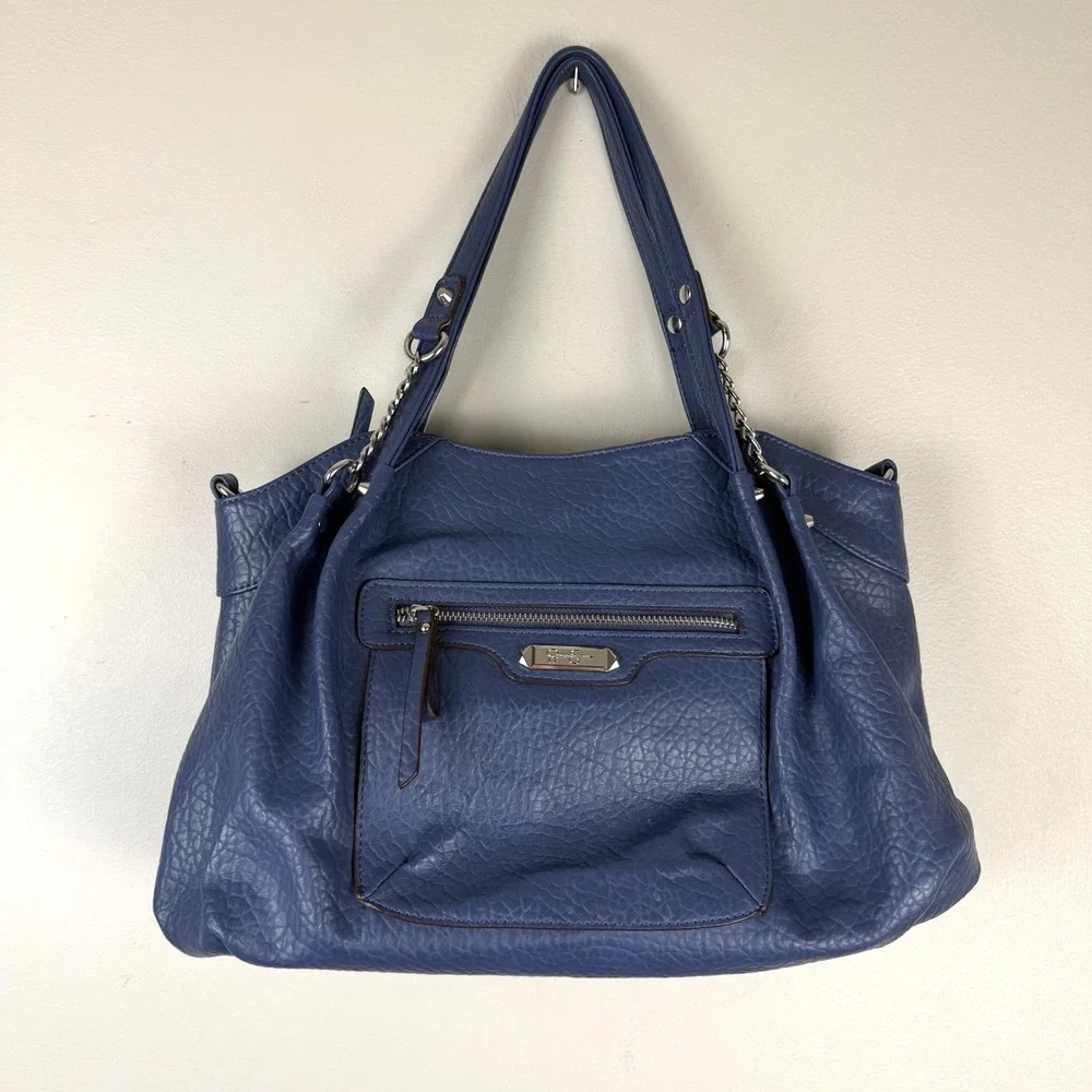 Jessica Simpson Shoulder Bag Women's Blue Pebbled Leather Classic Front Pocket